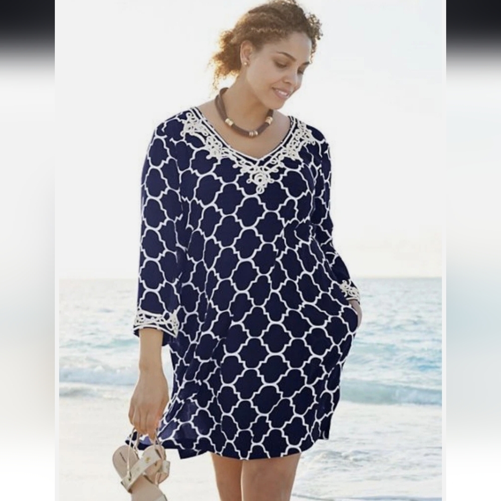 Lands' End Navy Blue Beach Swim Cover